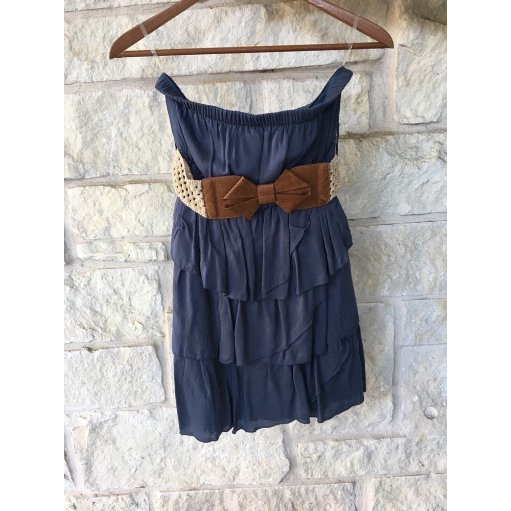 Blue Ruffled Strapless Dress